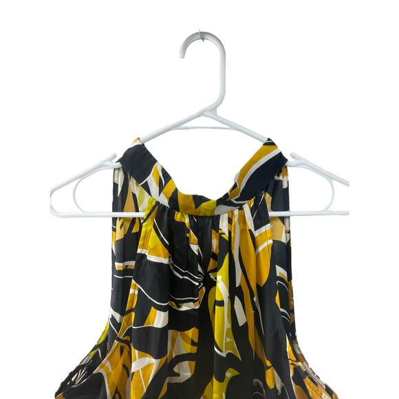 Cache Black Yellow Abstract Floral Sleeveless Smocked Top Women's Size Medium - Picture 2 of 7